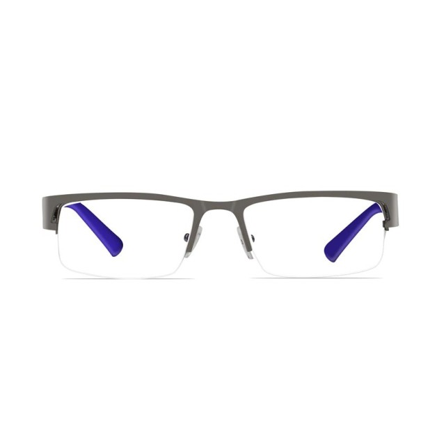 Gafas contra la luz azul para computadora y teléfono Montura rectangular semi-al aire de metal gris Patillas negras Almohadillas nasales 1
