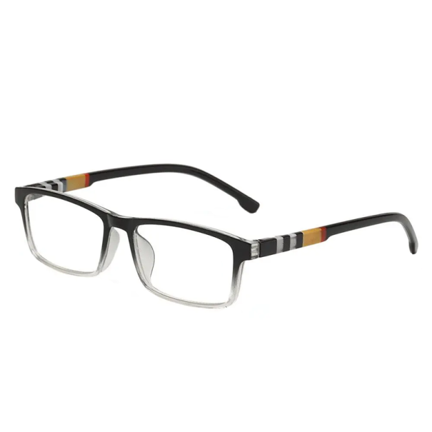 Gafas de lectura de plástico +1.50 TR90 Forma cuadrada con filtro de luz azul Marco flexible y ligero Gafas graduadas duraderas para el trabajo negro