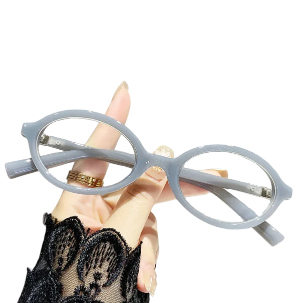 Gafas de lectura ovaladas retro para mujer +4.00 con filtro de luz azul, elegantes gafas de lectura de material PC, gafas con estilo para mujer gris