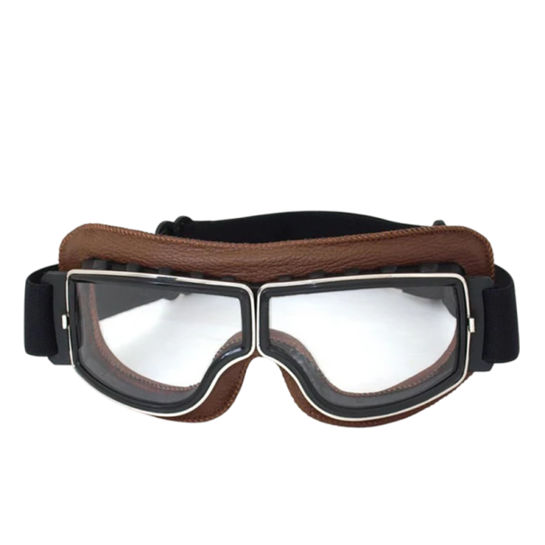 Gafas de moto retro con lentes transparentes Protección UV 15 x 5 cm Montura de ABS de piel sintética Gafas protectoras para conducir marrón