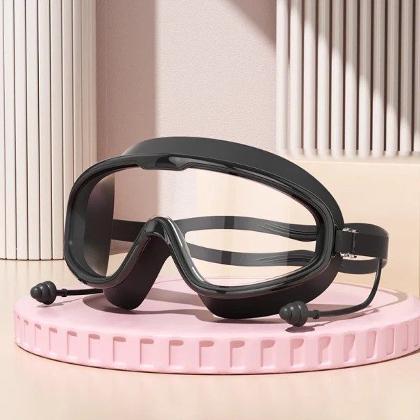 Gafas de natación exteriores con tapones para los oídos Gafas de silicona impermeables para nadar en piscina, mar y aguas abiertas negro