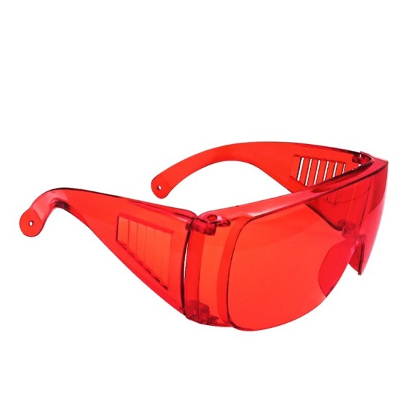 Gafas de protección de plástico para laboratorio dental y blanqueamiento dental con protección contra luz UV y luz de curado para uso odontológico rojo