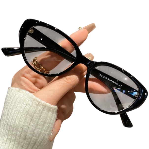 Gafas graduadas de plástico con forma de ojo de gato -1.50 con filtro de luz azul Gafas elegantes para mujer para ver de lejos negro