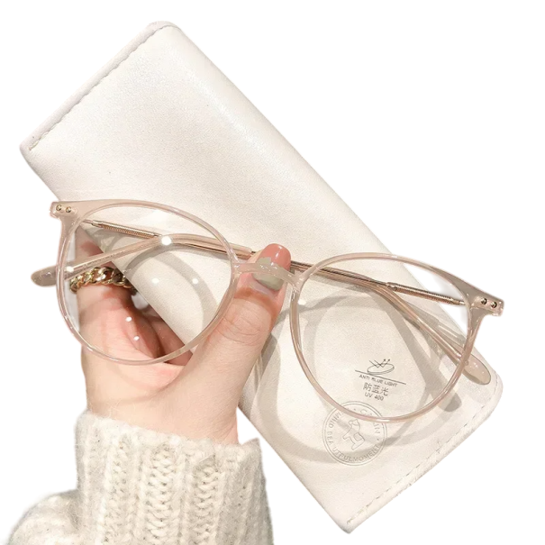 Gafas graduadas redondas para distancia -2.00 Patillas de titanio Filtro de luz azul Montura de plástico elegante Gafas ligeras para uso diario beige