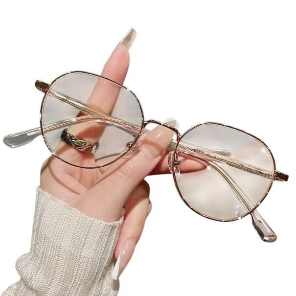 Gafas retro ovaladas de lejos dioptría -1.50 Protección ocular Montura de PC Gafas con filtro de luz azul Gafas elegantes para uso diario dorado
