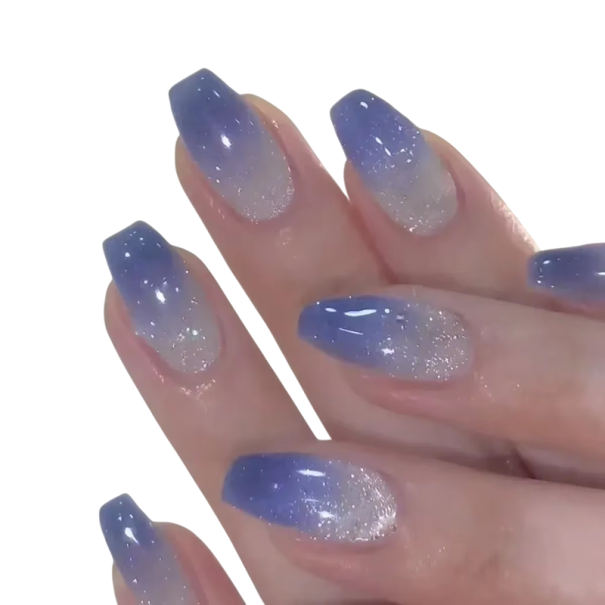 Galaxy ombré nehtové tipy s dynamickým leskem Rakvičkový tvar Nositelné umělé nehty 24 ks pro domácí manikúru 1