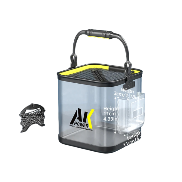 Găleată pliabilă pentru pești YUZHIYUAN transparentă 22 cm cu buzunar lateral capac din plastic cu fermoar recipient transparent pentru pescuit 1