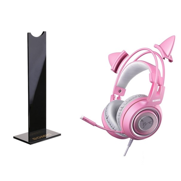 Gaming-hovedtelefoner med stativ sort