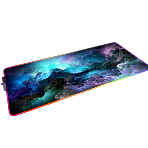 Gaming-Maus- und Tastaturpad mit LED-beleuchtetem Rand 350x900x4 mm Wolkenmotiv blau lila türkis rosa für Gaming