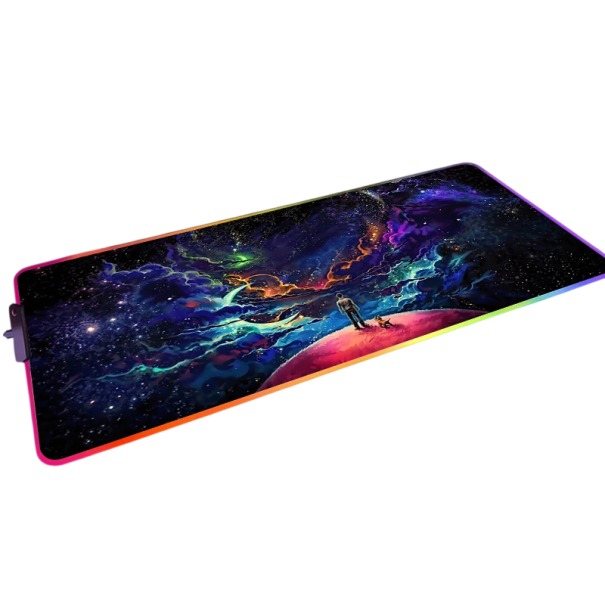 Gaming-Maus- und Tastaturunterlage mit LED-Beleuchtung 250x350x3mm Galaxie Mensch und Tier blau-lila für PC