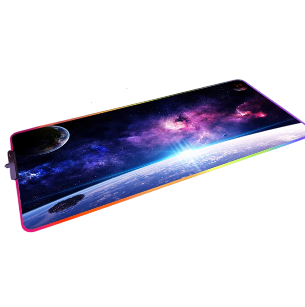 Gaming muismat met LED-verlichting 250x350x3 mm zwart met motief van kleurrijke sterrenstelsels en planeten voor PC-gaming 1