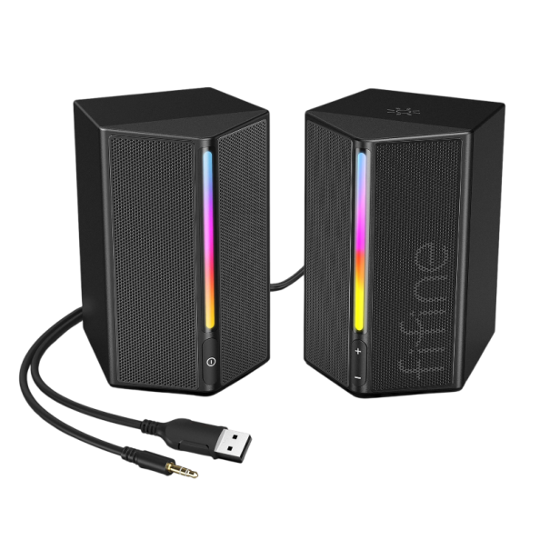 Gaming-Soundbox FIFINE A20 USB Lautsprecher mit RGB-Beleuchtung und Lautstärkeregelung 13 x 9,7 x 8,6 cm Schwarz für PC Laptop PS4/5 und TV