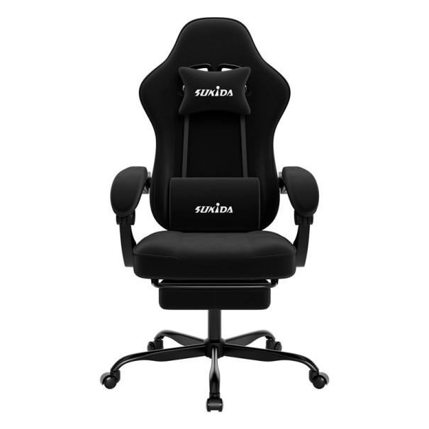 Gamingstuhl mit Fußstütze und Kopfstütze für Benutzer von 155-180 cm, drehbarer Bürostuhl mit Rollen, zum Spielen und Arbeiten schwarz