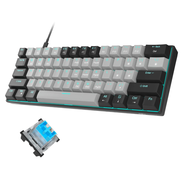 Gamingtastatur med blå baggrundsbelysning Baggrundsbelyst tastatur Tastatur med USB-C-grænseflade grå
