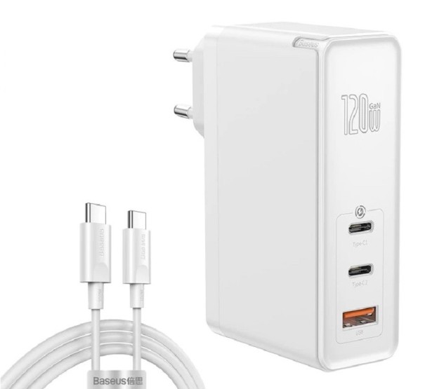 GaN 3-ports oplader hvid