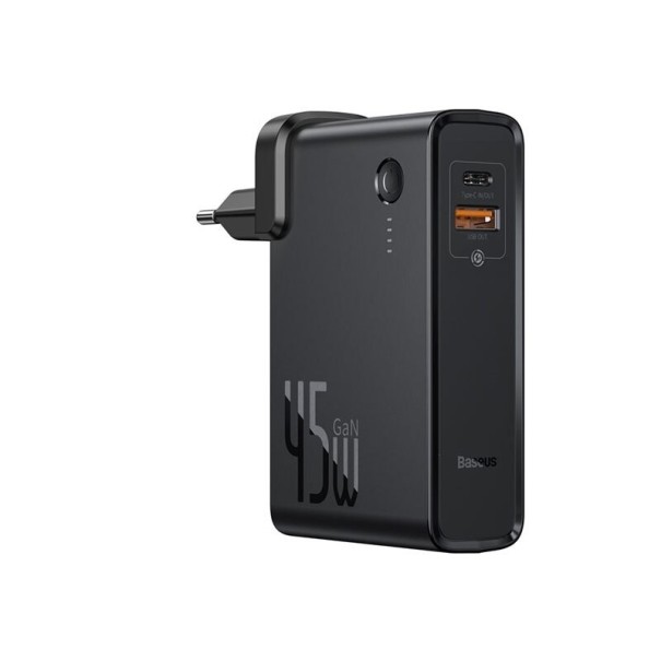 GaN powerbank met netstroom 10000 mAh zwart