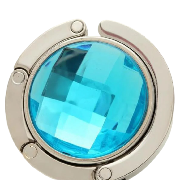 Gancho plegable para bolso de mesa, 4,5 cm, con diamantes de imitación, elegante, portátil, para cafetería azul