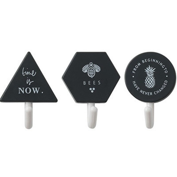Ganchos adesivos de plástico 3 pcs preto