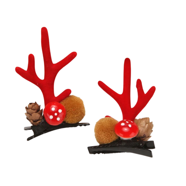 Ganchos de cabelo de Natal com chifres de rena, esponja, pinha e pompom castanho Acessório estiloso para penteado de Natal e sessões fotográficas festivas vermelho