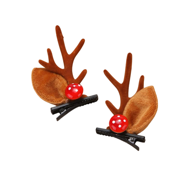 Ganchos de cabelo de Natal com chifres de rena, orelhas e esponja vermelha Acessório estiloso para penteados de Natal, fotografias e celebrações de inverno castanho