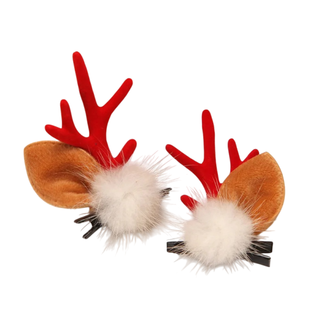 Ganchos de cabelo de Natal com chifres de rena, pompom peludo e orelhas - Acessório adorável para penteados de Natal e época festiva vermelho