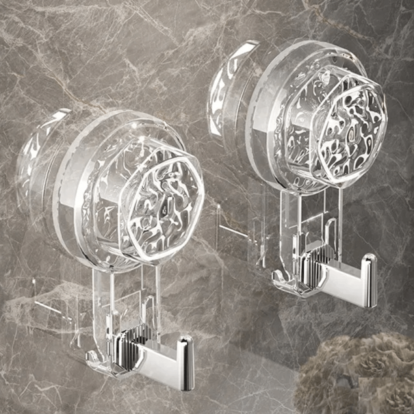 Ganchos de sucção transparentes 2 pcs 9,8 x 5 x 4,5 cm Ganchos com efeito de ondas na água Ganchos removíveis para a casa de banho Ganchos de cozinha para superfícies lisas branco