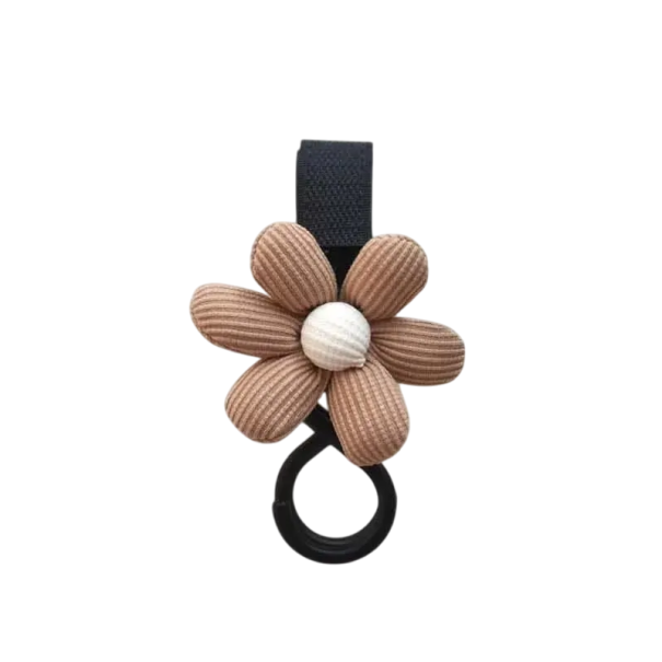 Gancio per passeggino con velcro 12 x 8 x 3 cm Supporto pratico per borse con fiore in filato Accessorio per mamme Organizzatore marrone