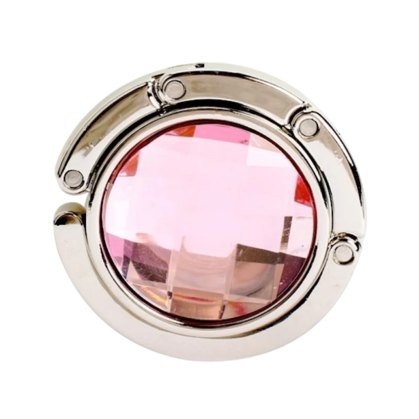 Gancio pieghevole per borse da tavolo 4,5 cm Gancio con gemma artificiale Elegante supporto per borse Appendino portatile da tavolo per caffè rosa chiaro