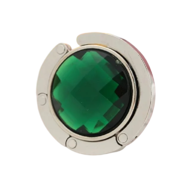Gancio pieghevole per borse da tavolo 4,5 cm Gancio con gemma artificiale Elegante supporto per borse Appendino portatile da tavolo verde scuro