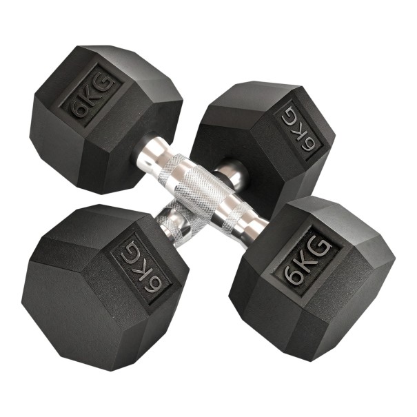 Gantere hexagonale 6 kg 2 buc 28,8 x 11,5 cm cu mâner striat, gantere negre și argintii pentru antrenament acasă și la sală 1