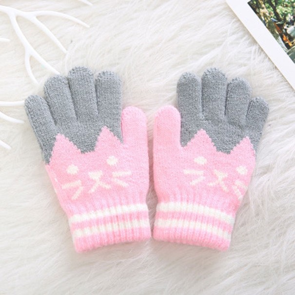 Gants à doigts pour enfants avec un chat rose clair