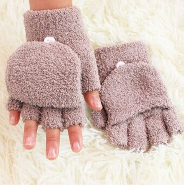 Gants d'enfants en peluche kaki