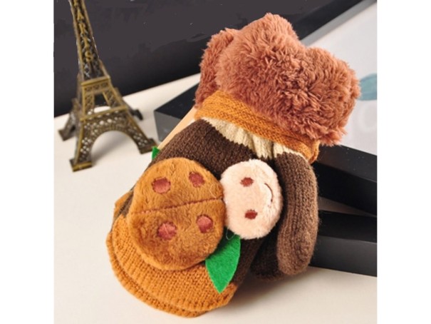 Gants d'hiver pour enfants avec coccinelle J1878 marron