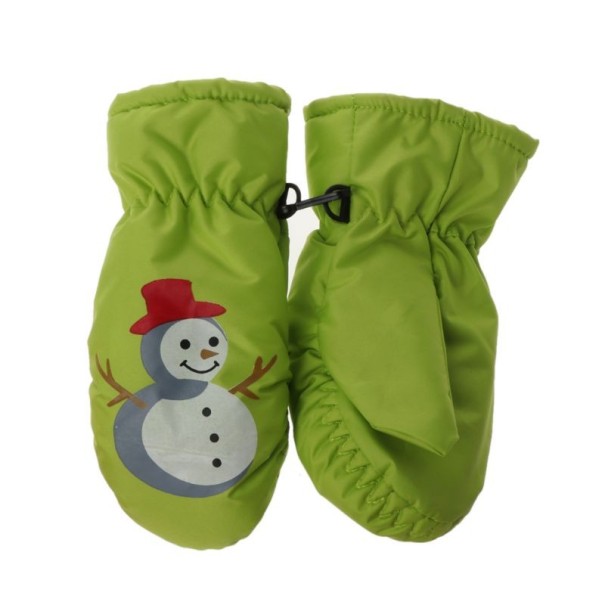 Gants d'hiver pour enfants avec motif de bonhomme de neige vert