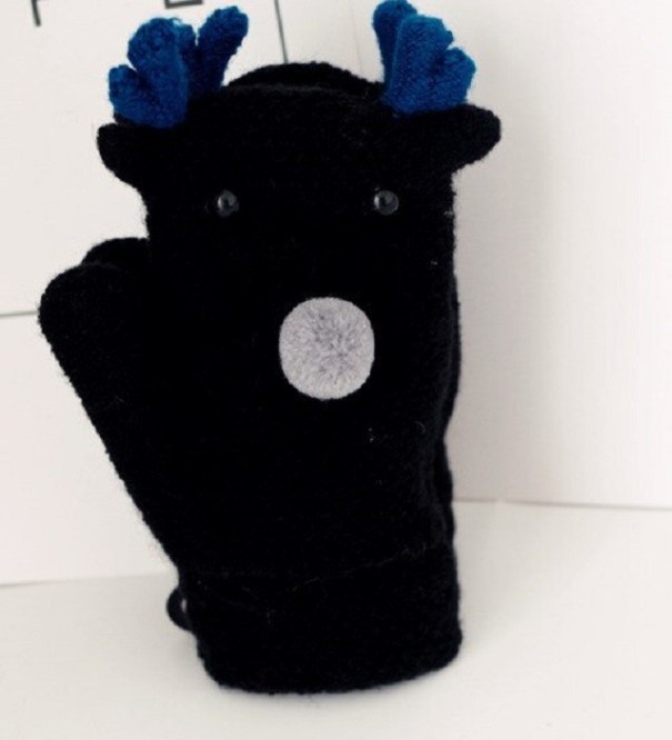 Gants d'hiver pour enfants avec renne A548 noir