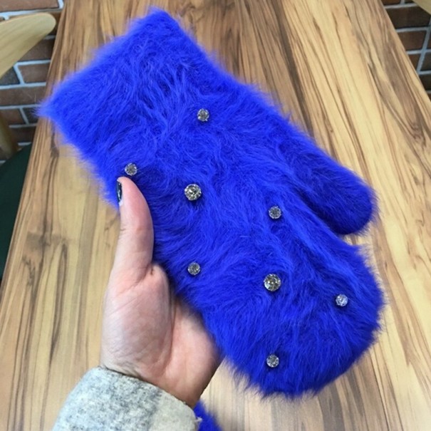 Gants d'hiver pour femmes avec des pierres bleu