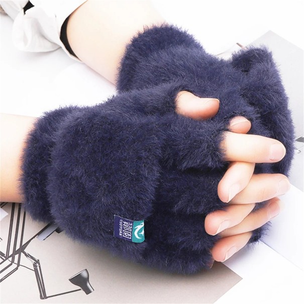 Gants d'hiver tricotés pour femmes en polyester et en peluche Gants doux et chauds pour temps froid Matériau tricoté isolant Confort d'utilisation bleu marine