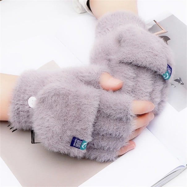 Gants d'hiver tricotés pour femmes en polyester et en peluche Gants doux et chauds pour temps froid Matériau tricoté isolant Confort violet