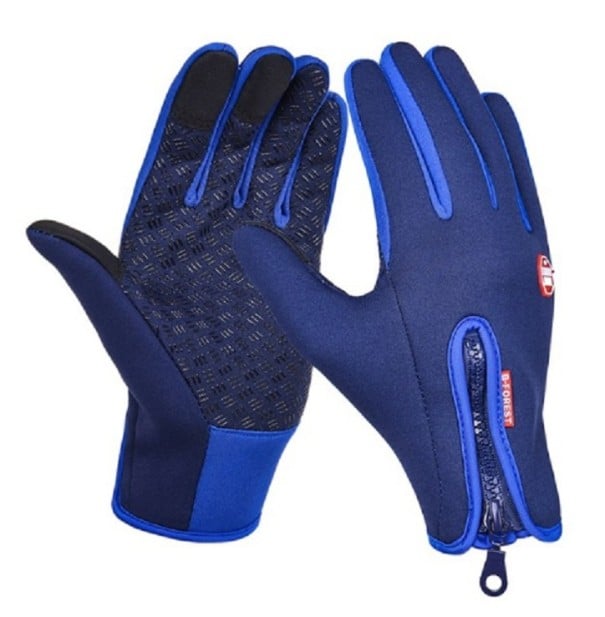 Gants de cyclisme chauds pour hommes et femmes avec support pour écran tactile Imperméables avec doublure en polaire Fermeture éclair bleu foncé M