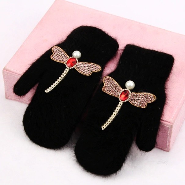 Gants de femme avec libellule J1140 noir