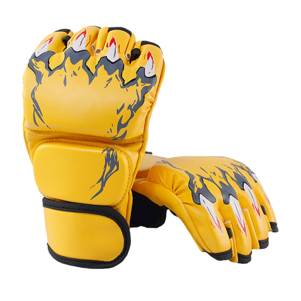 Gants de MMA sans doigts avec griffes Gants de boxe pour sac Convient aux hommes et aux femmes 24 x 13 x 5 cm jaune