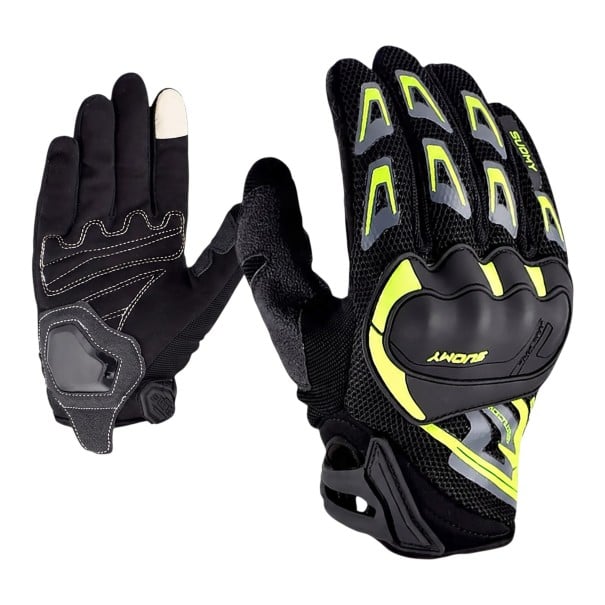 Gants de moto en maille et respirants à écran tactile, à doigts complets avec protections des articulations et de la paume en polyester vert XXL