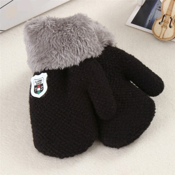Gants de neige pour enfants avec fourrure J2878 noir