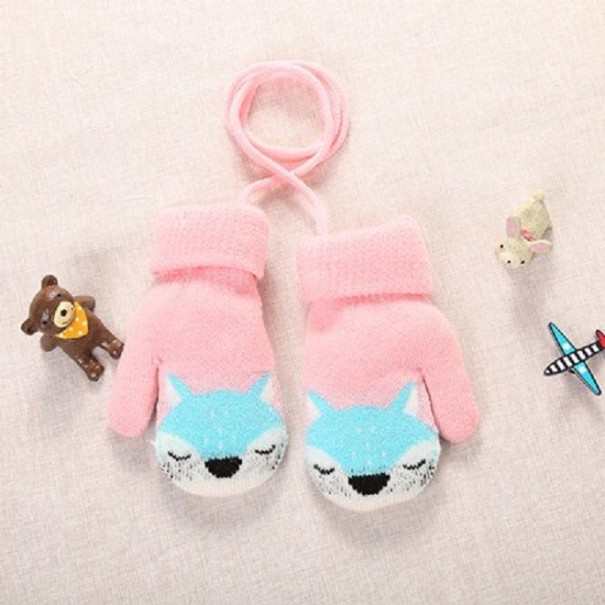 Gants de neige pour enfants avec renard rose