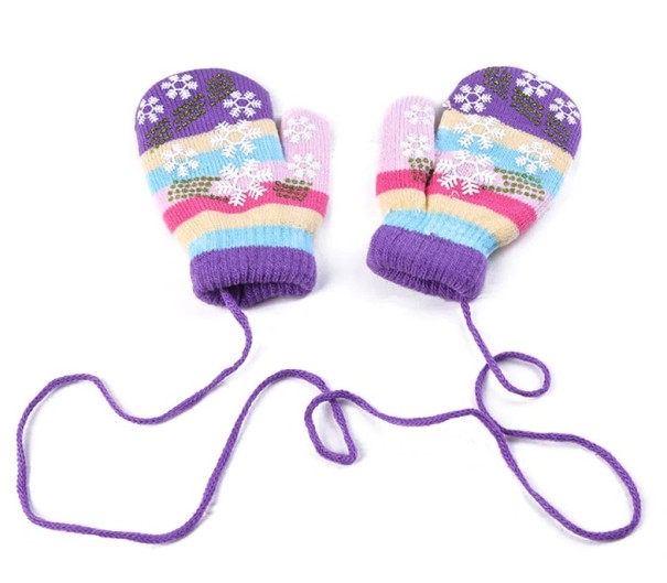 Gants de neige rayés pour enfants J2880 violet