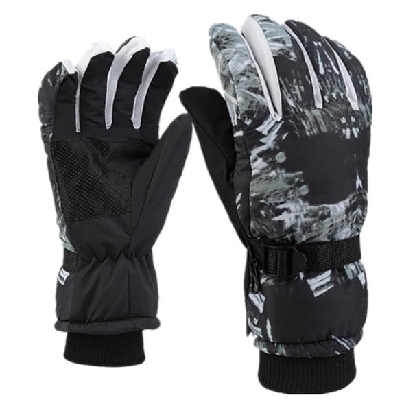 Gants de ski pour hommes motif noir et blanc Fonction tactile Taille universelle Gants de sport isolés Polyester Gants chauds et durables 1