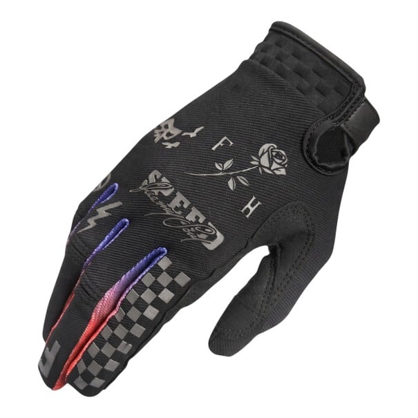 Gants de sport à doigts complets pour motocross et moto avec impression et pouce renforcé et motif en relief sur la manchette noir M