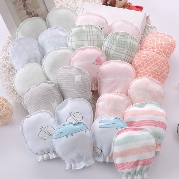 Gants en coton pour bébés de 0 à 6 mois Gants doux en 100 % coton avec manchette élastique et impression Dimensions 10 x 8 cm rose clair