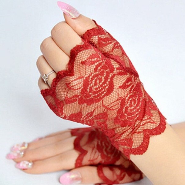 Gants en dentelle pour femmes rouge
