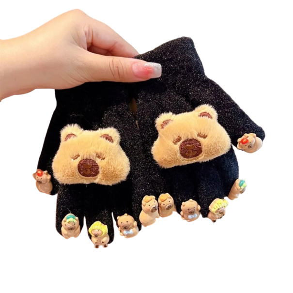 Gants en peluche pour enfants taille universelle Gants chauds avec motif en relief de capybara en coton pour un port hivernal 1